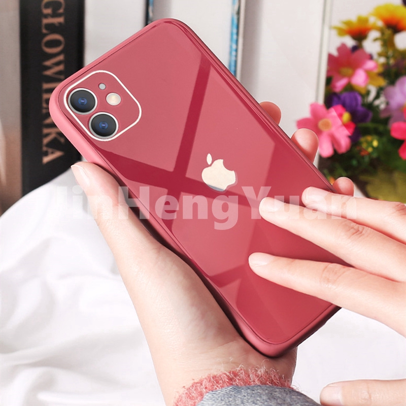 Ốp điện thoại kính cường lực bảo vệ máy ảnh viền silicon cho iPhone 7 8 Plus X XS XSMAX XR 11 11Pro 11Promax