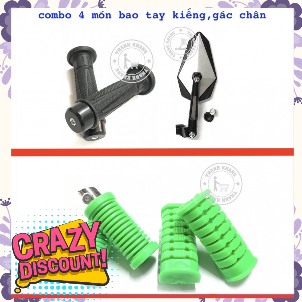 Combo bao tay kiểu Exciter 135 đen và kiếng kim cương màu bạc và gác chân trước sau xanh 0061077  006627  006571  006576