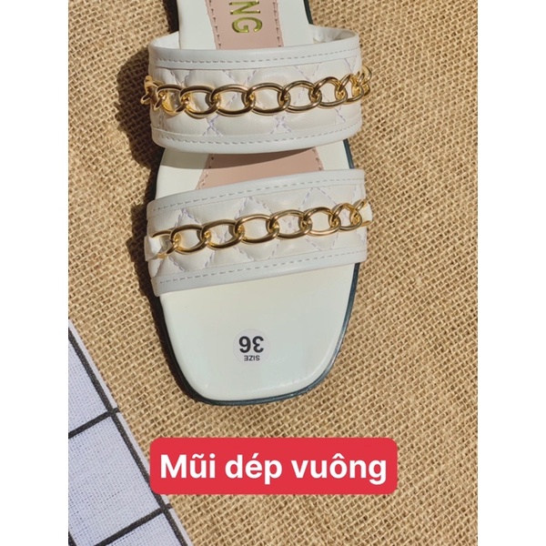 Dép lê nữ thời trang 2 quai ngang xích không rỉ dễ đi mềm mại ôm chân