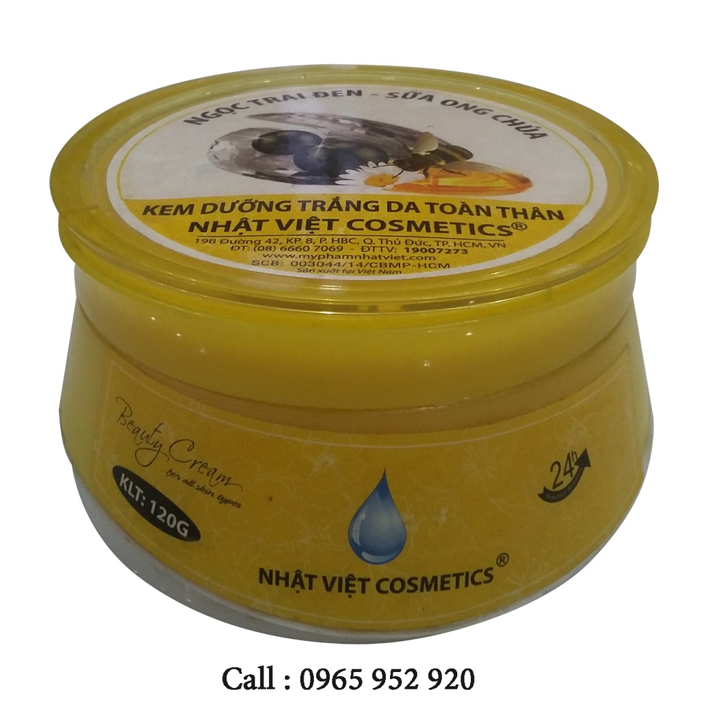 KEM DƯỠNG TRẮNG DA TOÀN THÂN NGỌC TRAI ĐEN SỮA ONG CHÚA NHẬT VIỆT COSMETICS 120G