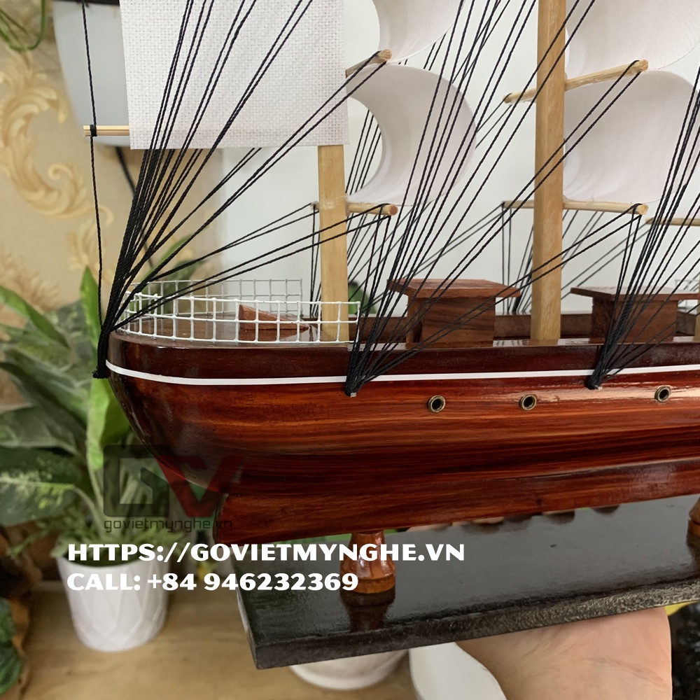 Mô hình thuyền gỗ trang trí tàu chở hàng Le Belem - Dài 42cm - Buồm Trắng