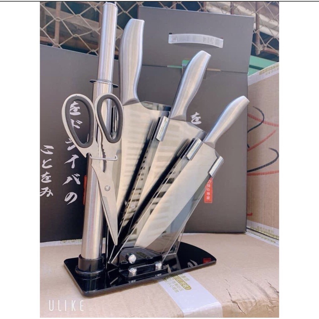 Bộ Dao Kéo 6 Món Inox Nhật Bản Seki ✯ Sắc Bén Không Han Gỉ ✯ Tặng kèm kệ để dao