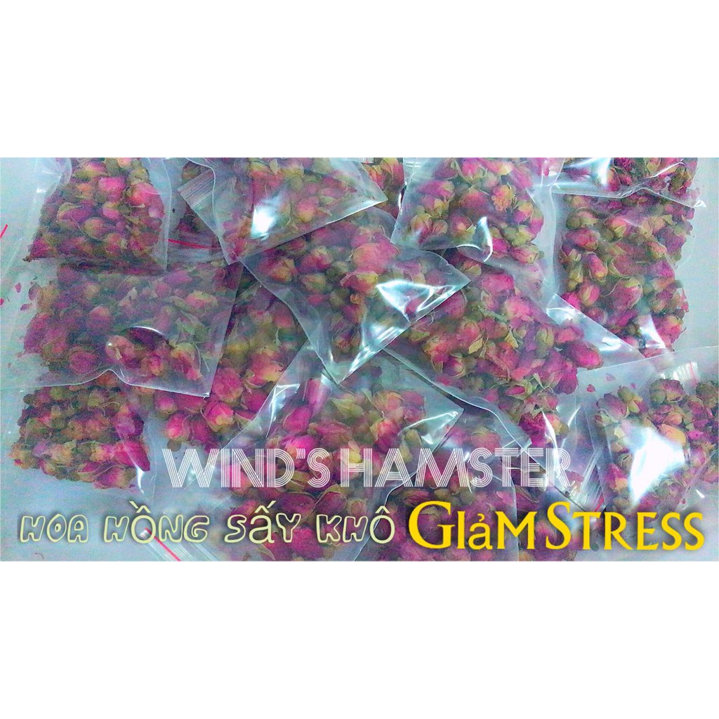 Hoa hồng khô, hoa đậu biếc giảm stress cho hamster và thú cưng.