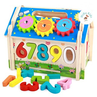 Đồ chơi nhà gỗ đập bóng- thả số- bánh răng- đồng hồ