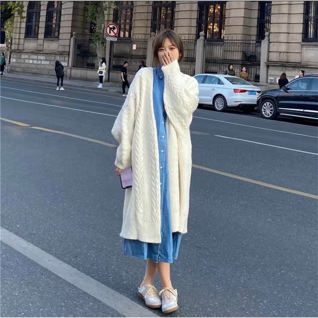 Áo khoác Cardigan dệt kim form rộng dáng dài thu đông