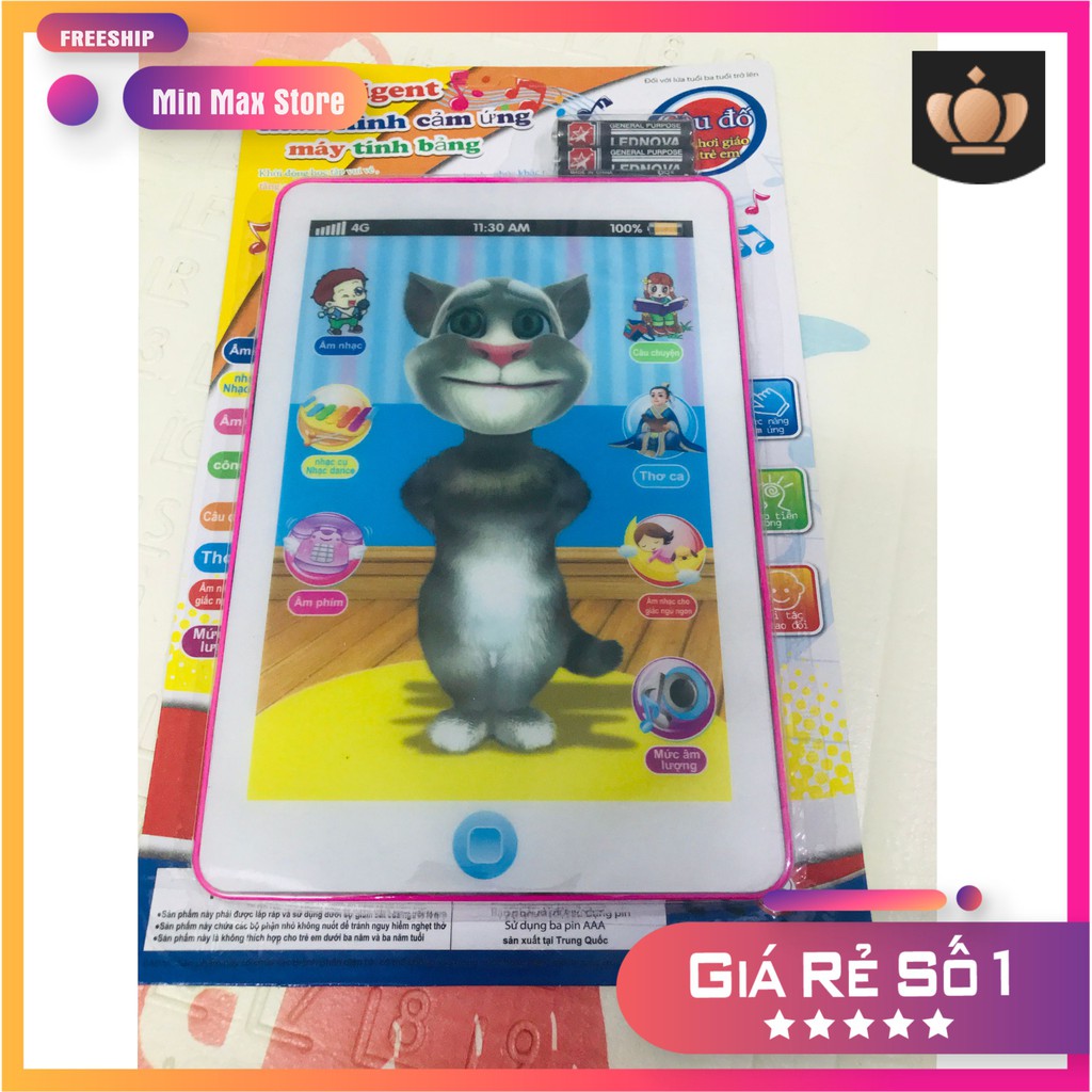 Ipad cho bé 💖KÈM PIN💖 Talking Tom , Ipad mèo Tom cảm ứng thông minh cho bé tự học, tự chơi, phát triển tư duy trí não