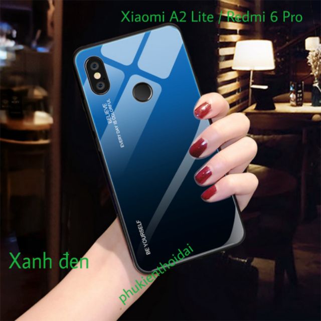 Ốp kính đa sắc cho Xiaomi A2 Lite / Redmi 6 Pro cao cấp viền dẻo