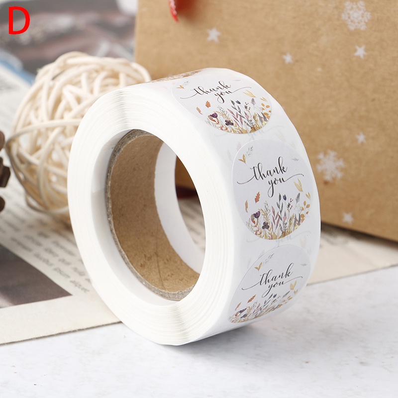 1 Cuộn 500 Nhãn Dán Chữ Thank You Kèm Hoa Trang Trí Tiệc Cưới Yancrane3