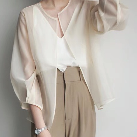 Áo sơ mi khoác ngoài, áo mỏng khoác ngoài chất liệu tơ Nhật cao cấp A15