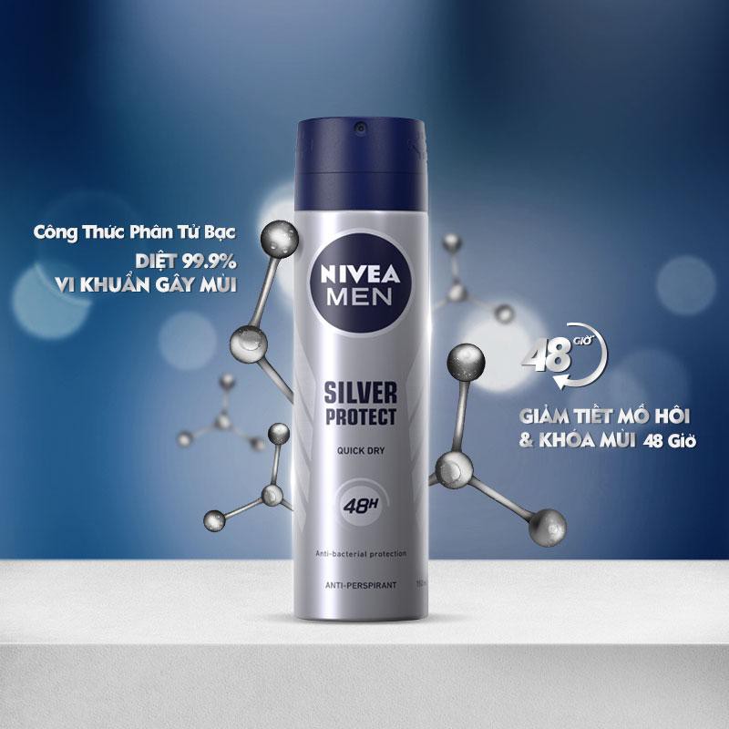 Bộ 2 chai xịt ngăn mùi NIVEA MEN Silver Protect phân tử bạc kháng khuẩn (150ml/chai) 82959