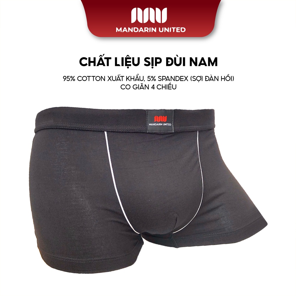 Combo hộp 5 quần lót nam MANDARIN UNITED sịp đùi cổ điển viền moi vải cotton thấm hút tốt