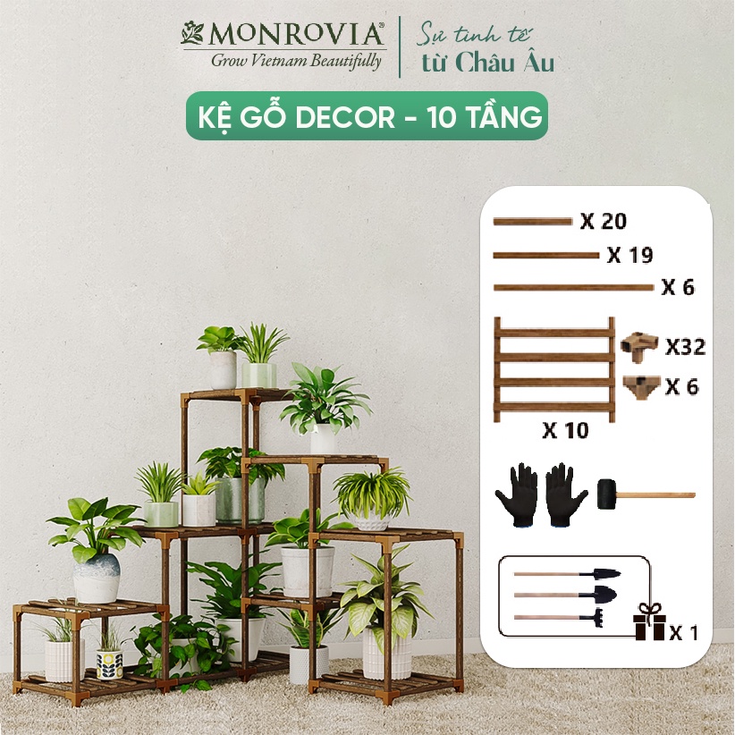 Kệ gỗ decor MONROVIA để cây trang trí trong nhà, ban công, từ 6 đến 15 tầng, mua 1 được 4, tiêu chuẩn Châu Âu