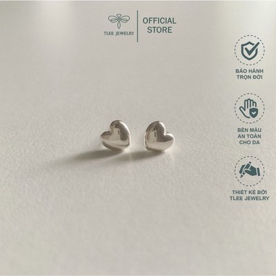 Khuyên tai bạc nữ TLEE bạc tim phồng đơn giản TLEE JEWELRY B0169