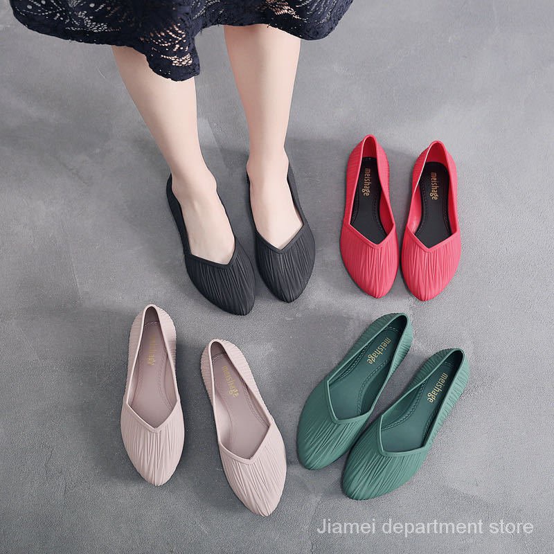 Giày búp bê nhựa dẻo màu trơn chống thấm nước thời trang xuân thu cho nữ