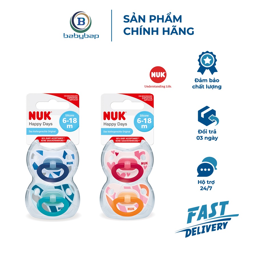 Bộ 2 Ti Giả NUK Happydays Silicone Không Màu, Không Mùi, Chịu Nhiệt Cao, Dễ Vệ Sinh.