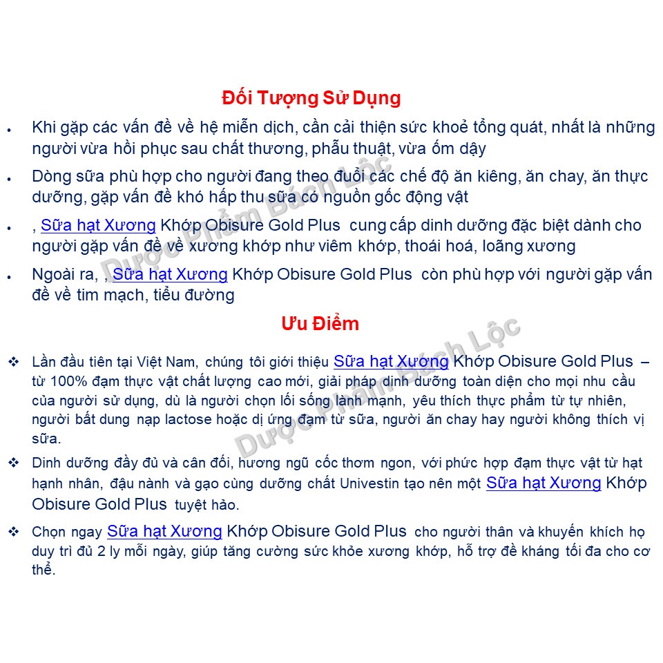 Sữa hạt Xương Khớp Obisure Gold Plus giúp nuôi dưỡng và bảo vệ sụn khớp, xương khớp vận động linh hoạt, hấp thụ tốt