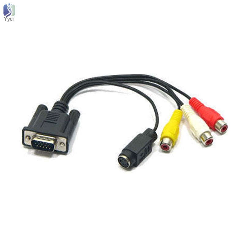 Yy VGA SVGA to S-Video 3 RCA AV TV Out Cable Adapter Converter for PC Computer Laptop @VN