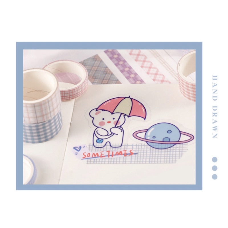 Set 6 Cuộn Washi Tape Băng Keo Trang Trí Caro