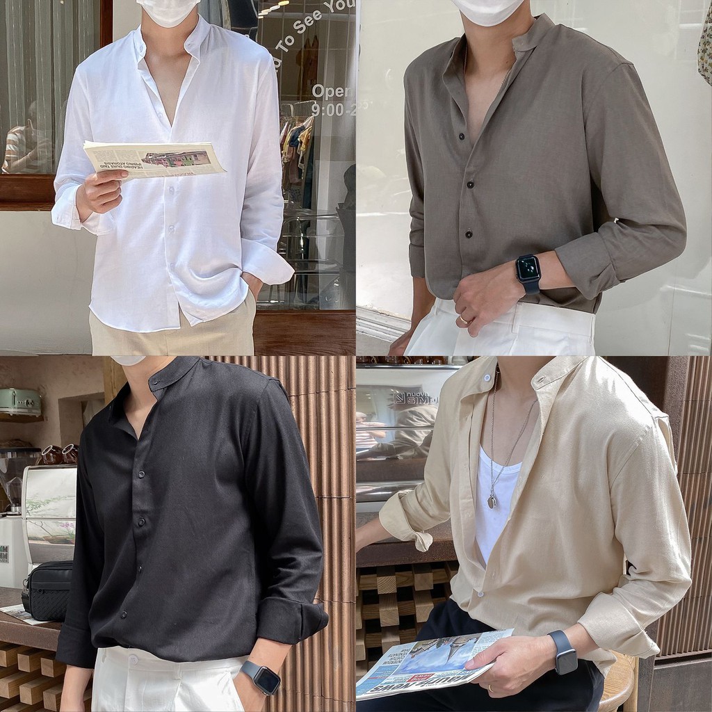 Áo sơmi Nam cổ tàu GATE6, áo sơmi đũi dài tay regular fit chống co, chống nhăn style Hàn Quốc Linen Blend - #G0014