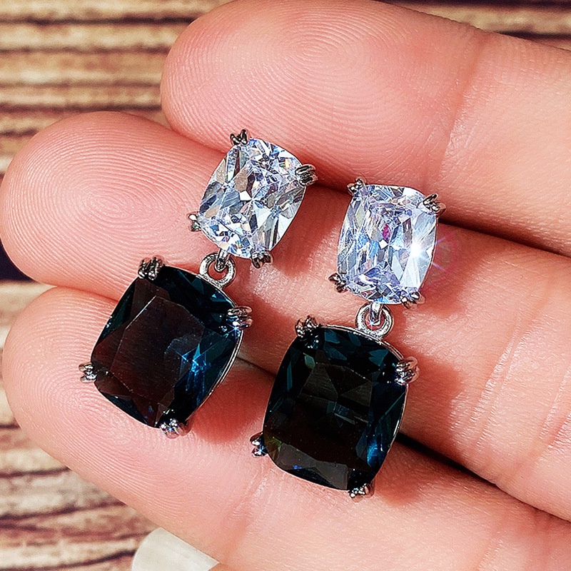 Khuyên Tai Hình Vuông Đính Đá Zircon Xanh Lam Sang Trọng Thời Trang Năm 2021
