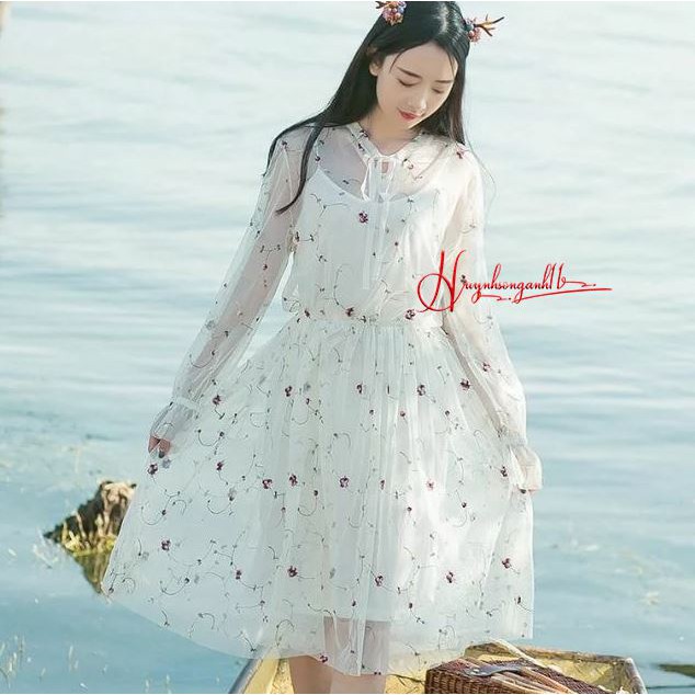 Đầm công chúa thêu hoa nhí phong cách Hàn Quốc