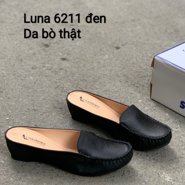Dép sục nữ 3p da bò mềm êm chân LUNASHOES 6211 bảo hành 2 năm giày trung niên cho mẹ ảnh thật