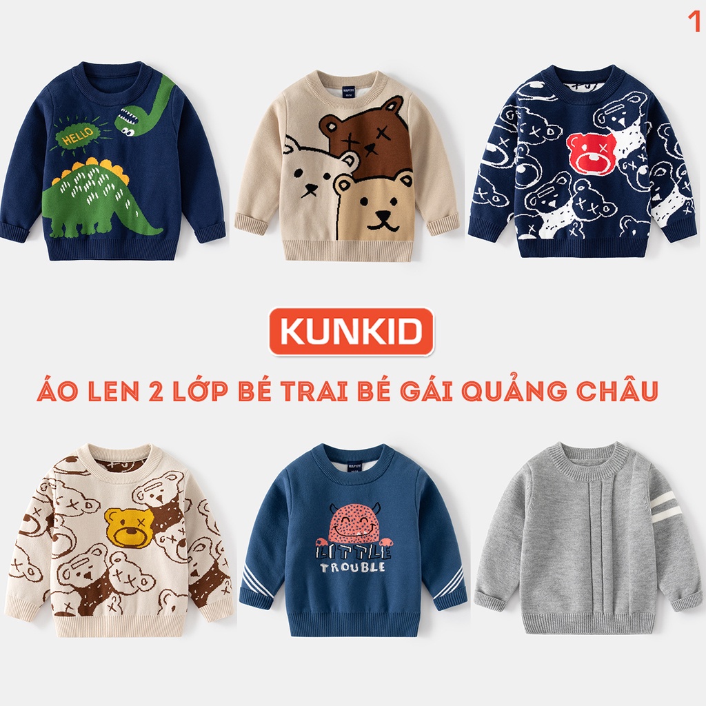 (MỚI) Áo len 2 lớp bé trai Quảng Châu loại đẹp Áo trẻ em Kunkid