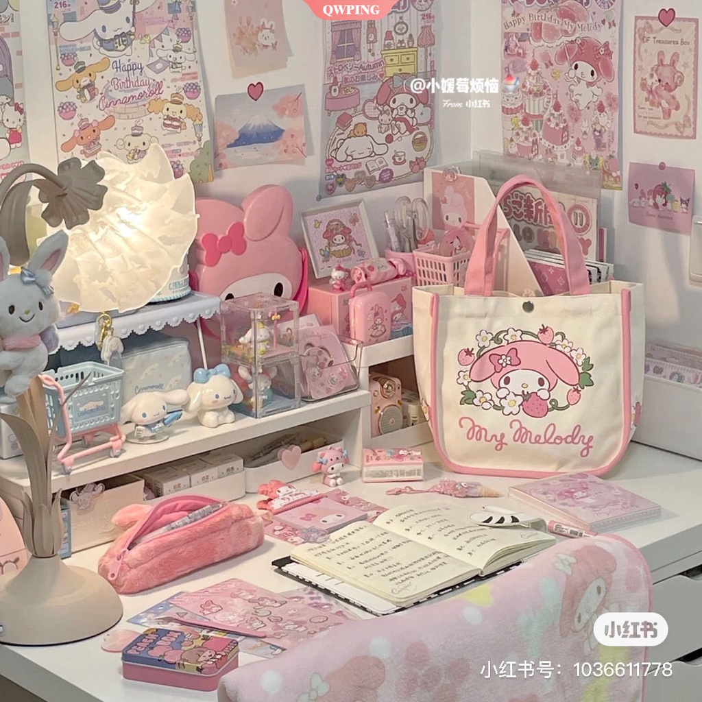 Sanrioes Túi Đựng Cơm Trưa Xách Tay Hình Kuromi My Melody Cinnamoroll Hoạt Hình Dễ Thương Tái Sử Dụng