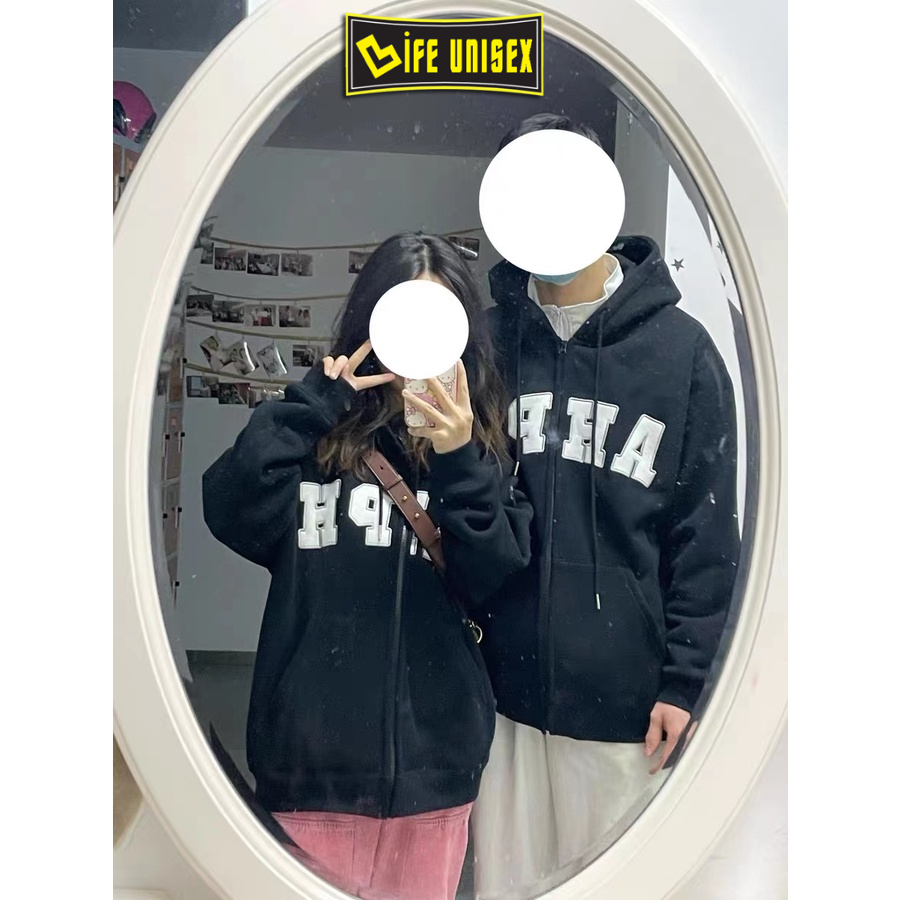 Áo Khoác Hoodie Nỉ AHPH Nam Nữ Ulzzang Unisex Dây Kéo, Áo Khoác Nỉ Form Rộng LIFE UNISEX