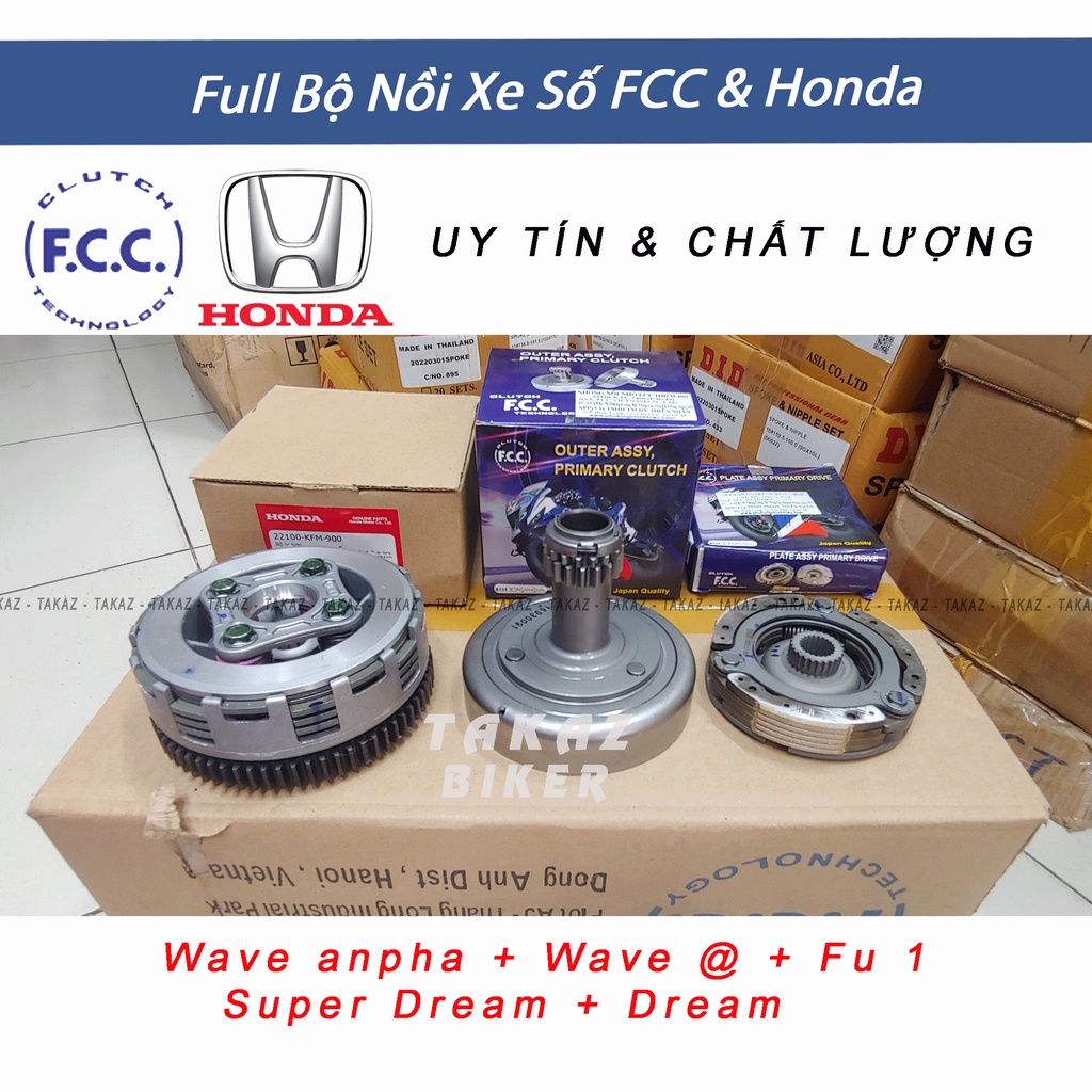 Full Bộ nồi trước + sau Wave anpha 100 + Wave @ + Fu 1 + Super Dream + Dream thái zin hãng honda và FCC kết hợp