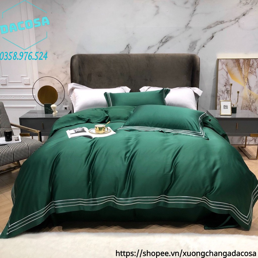 Set Chăn Ga Gối Lụa Tencel 80S Viền Kẻ Cao Cấp Siêu Mát Đế Vương Nhập Khẩu Nguyên Bộ- Dacosa