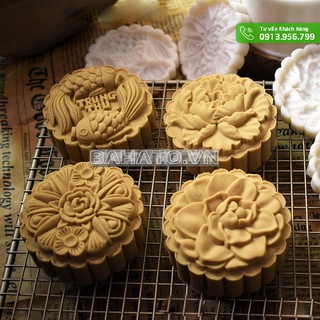 Khuôn bánh trung thu 200g 4 mặt tròn song ngư - trung thu