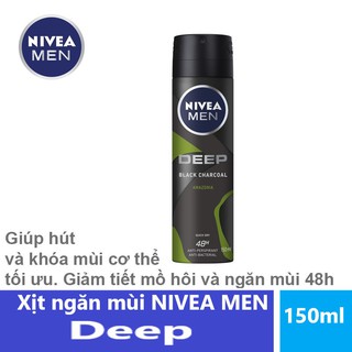 Xịt ngăn mùi NIVEA MEN Deep - Than đen hoạt tính, hương rừng Amazonia