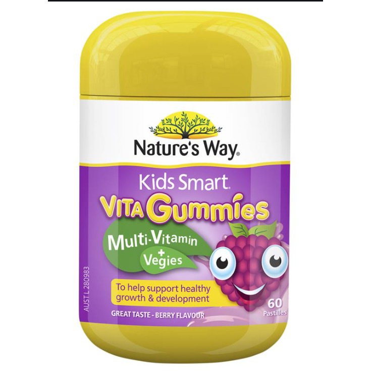 Kẹo dẻo bổ sung Vitamin + Chất xơ số 1 Úc -Nature’s Way Kids Smart vita Gummies Multi Vitamin + Vegies 60 Viên