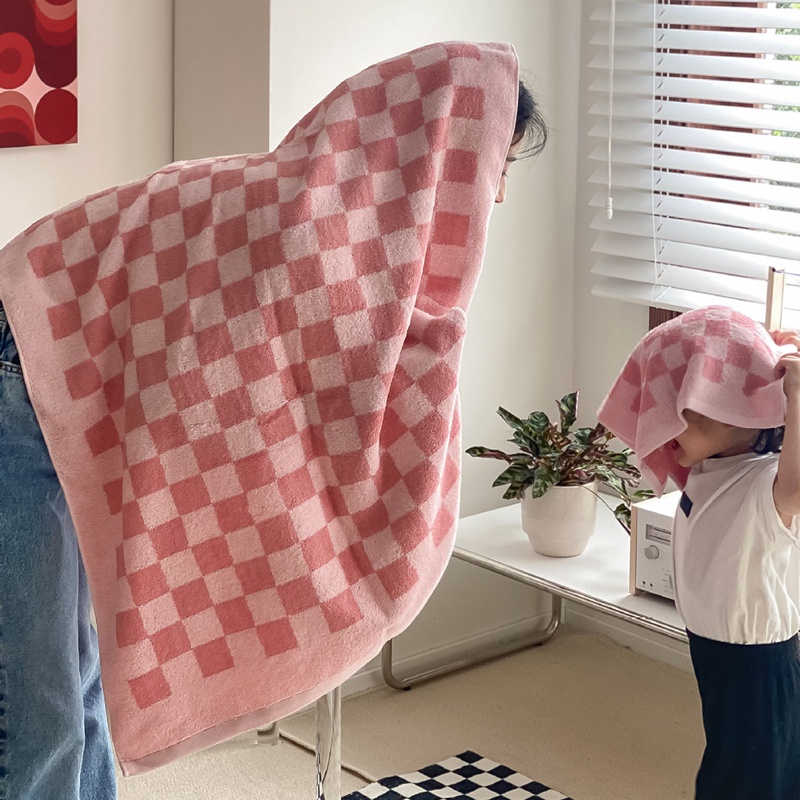 Khăn Lau Mặt / Tay Chất Liệu Cotton Nhanh Khô Họa Tiết Bàn Cờ Độc Đáo