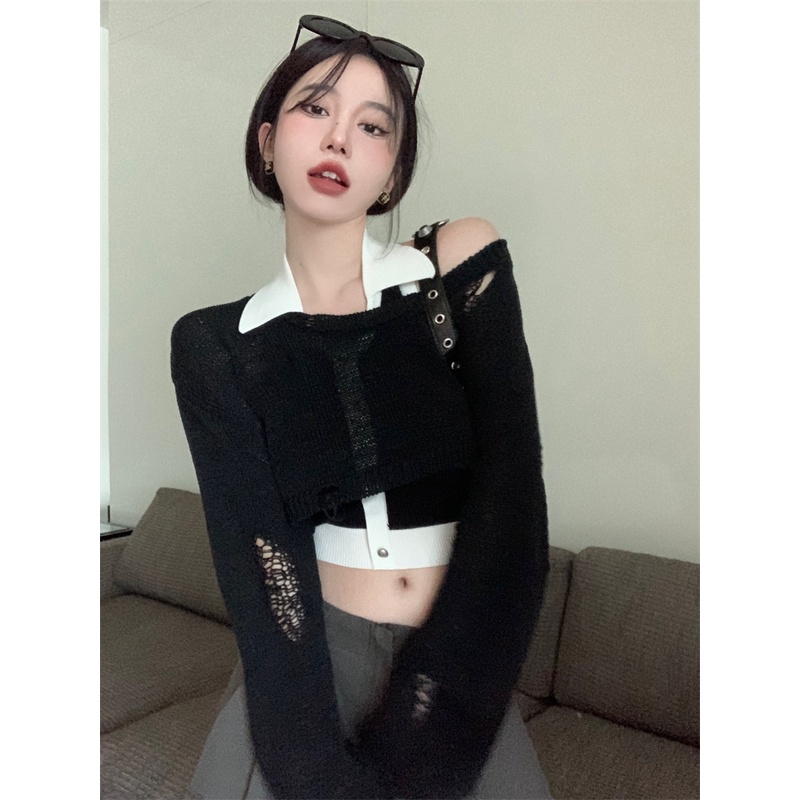 LALISAS Áo Sweater / Áo Không Tay Khoét Lỗ Thời Trang Hàn Quốc Giản Dị