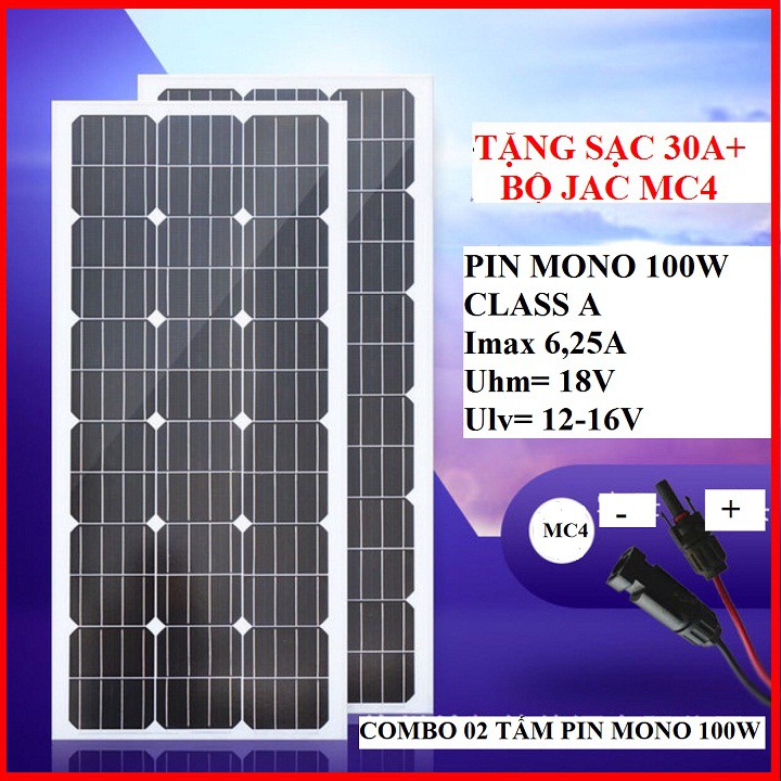 COMBO 02 tấm pin năng lượng mặt trời mono 100W