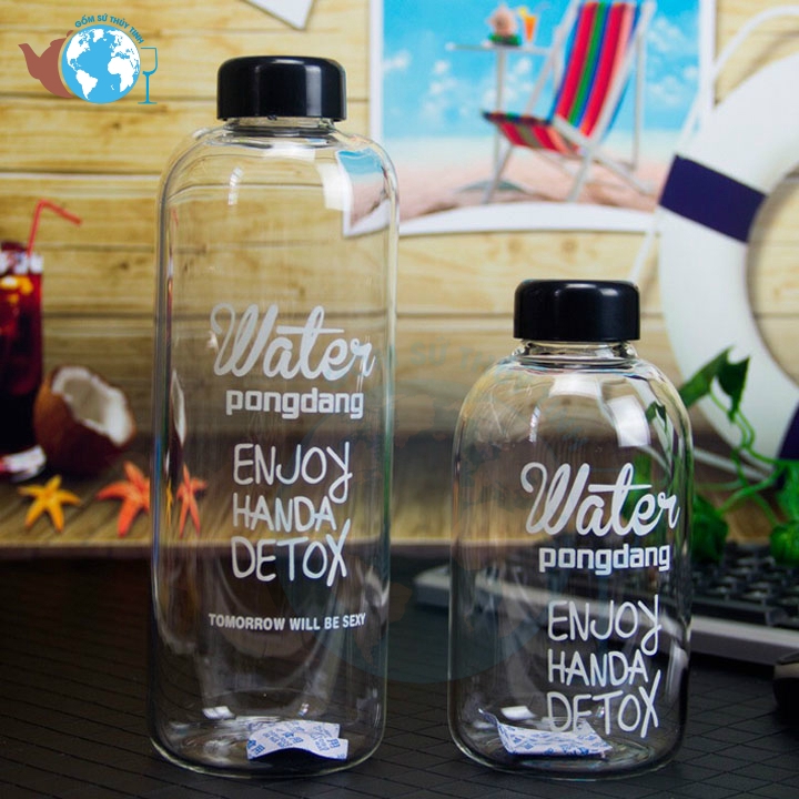 COMBO 10 chai thủy tinh pongdang detox khổng lồ 1 lít, bình lớn, dày đảm bảo chất lượng - 10 bình
