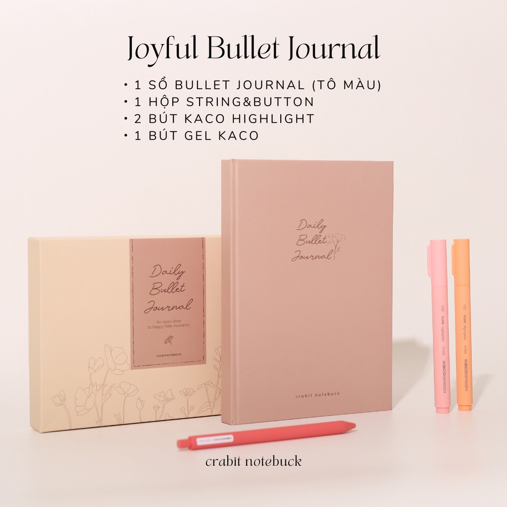 Combo Sổ Crabit Joyful Daily Bullet Journal - Sổ in sẵn layout bullet journal 12 tháng, có thể tô màu
