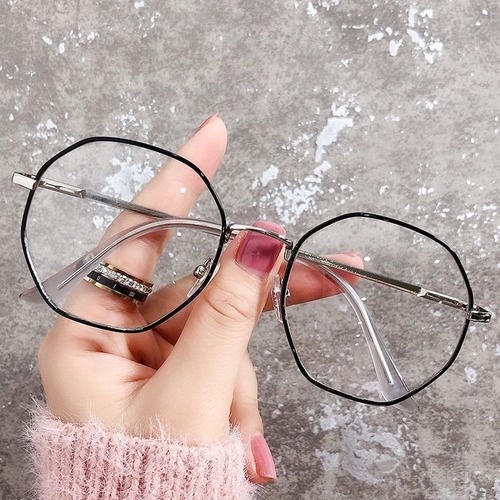 kính gọng tròn nam kính đa giác chống ánh sáng xanh