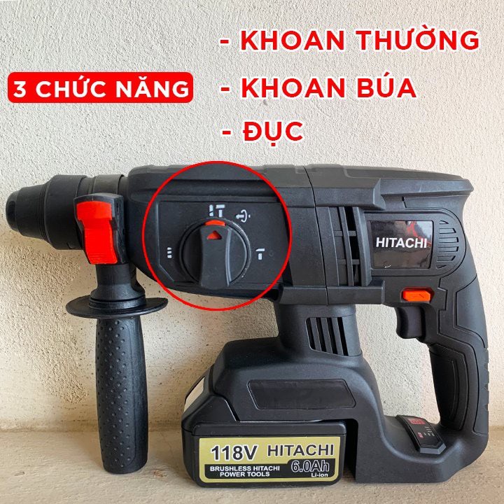 [MỚI] Máy Khoan Đục Bê Tông HITACHI 128V 3 chức năng - PIN 10 CELL - không chổi than  được làm từ sợi cacbon