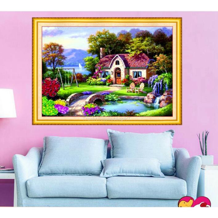- Tranh đính đá phong cảnh tổ ấm hạnh phúc VS149- tự đính NCS-NGỌC CHÂU SHOP