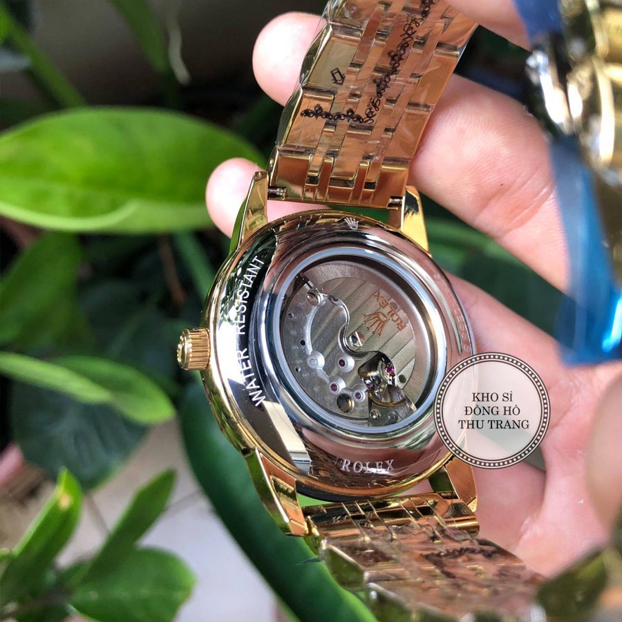 Đồng hồ Nam Rolex máy nhật, mẫu 3kim cắt vát mặt nâu cafe viền vàng  dây thép, dòng cơ Automatic size 40mm-41mm