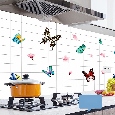 Decal dán bếp tráng nhôm cách nhiệt - Đàn bướm sắc màu ( cắt theo mét )