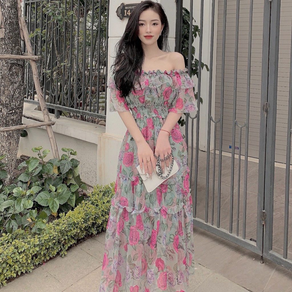 Đầm maxi dài trễ vai AnyShang, Đầm maxi hoa đi biển thả dáng thướt tha ANSM101 | BigBuy360 - bigbuy360.vn