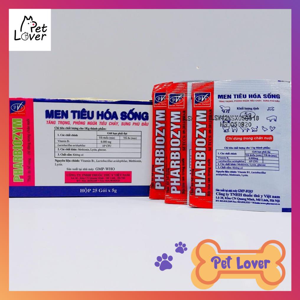 [FREESHIP] Men Tiêu Hoá Sống Tăng Trọng Phòng Ngừa Tiêu Chảy Sưng Phù Đầu Pharbiozym Gói 5g _Petlover