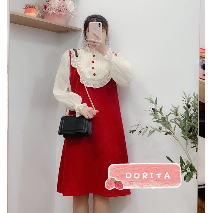 [Ảnh thật/Video Váy nhung viền bèo, Váy đỏ nhung - Dorita Boutique | WebRaoVat - webraovat.net.vn