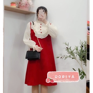 Váy nhung viền bèo, Váy đỏ nhung - Dorita Boutique
