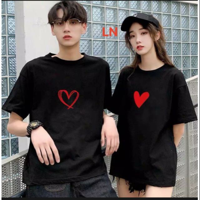 Áo Đôi Tay Ngắn Nam Nữ HD store In hình tim <3  so cute   Unisex HDstore Outfit Big Size 100% Cotton 4 Chiều Rẻ Đẹp