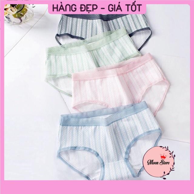 Quần Lót Nữ Cotton Y Tế Phối Cạp Ren 045, Kẻ Sọc trẻ trung, năng động